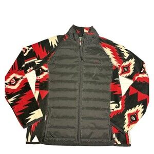 Lauren Ralph Lauren Active Quilted  Fleece Jacket Women's Red Black Aztec Sz L